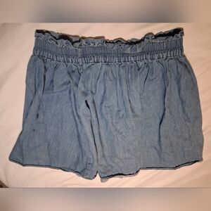 VILA Vieja Chambray Blue Paperbag Waist Mini Skirt - Lyocell Blend Size 42